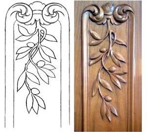 Pilastra con hojas de olivo. Dibujo y obra del autor.